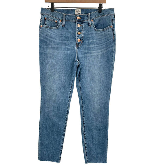 J. Crew 9" High Rise Toothpick Jeans Buffalo Wash Stretch Denim | Petite Size 32 - Picture 2 of 10